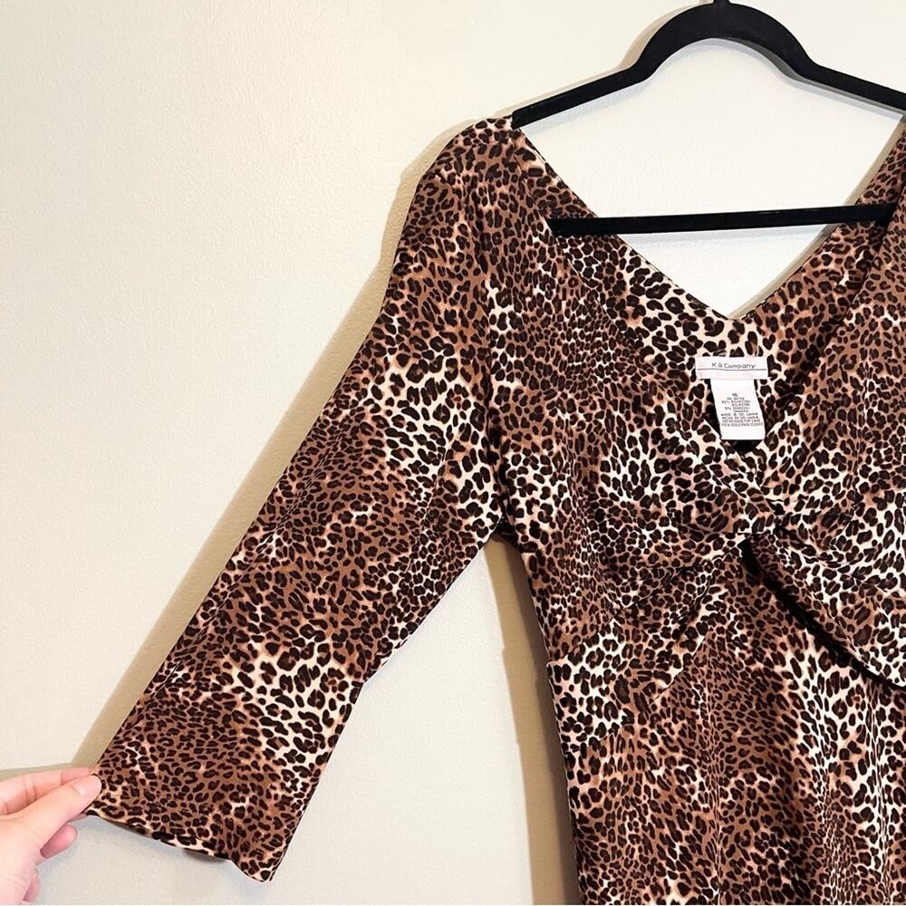 K & Company Women's Animal Print Ruched V-Neck Tie Waist Dress Size 16 - Picture 3 of 11